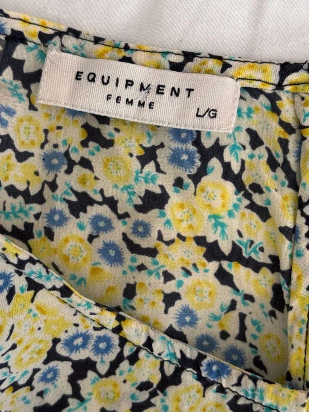 Equipment Yellow & Blue Floral Silk Sleeveless Shift Dress Large